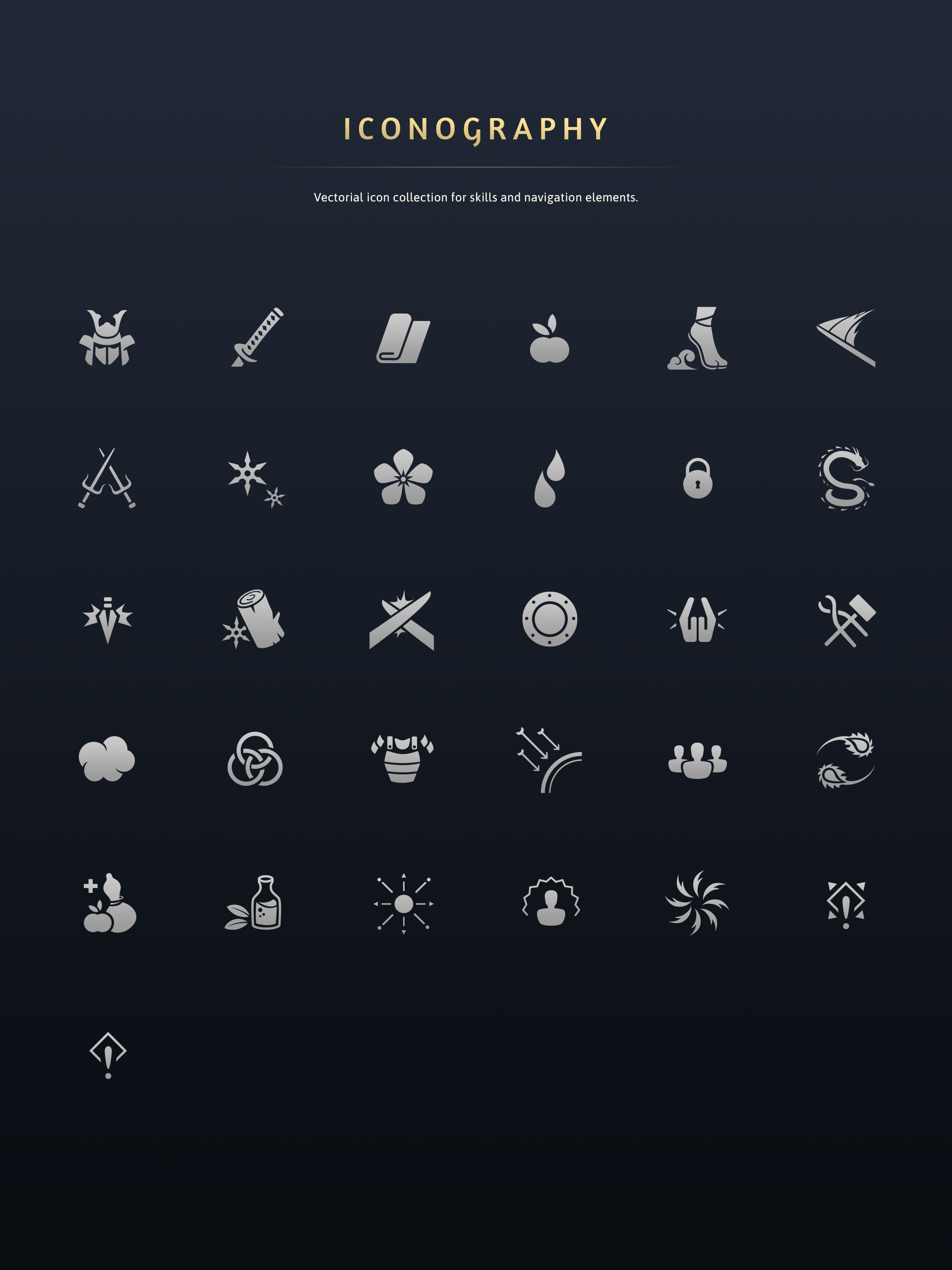 Grid of vector icons for Akuma UI skills and navigation