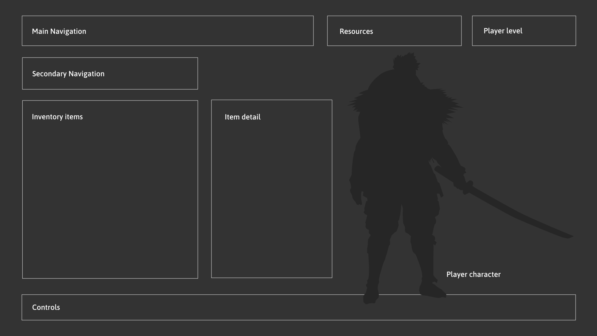 Wireframe layout for the Akuma inventory screen
