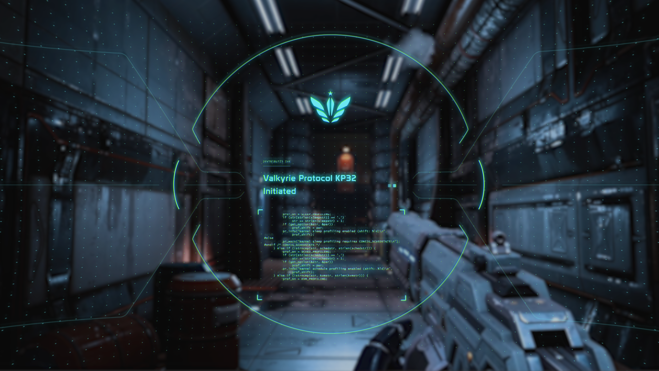 Boot sequence animation test with Valkyrie Protocol KP32 Initiated and green code readout