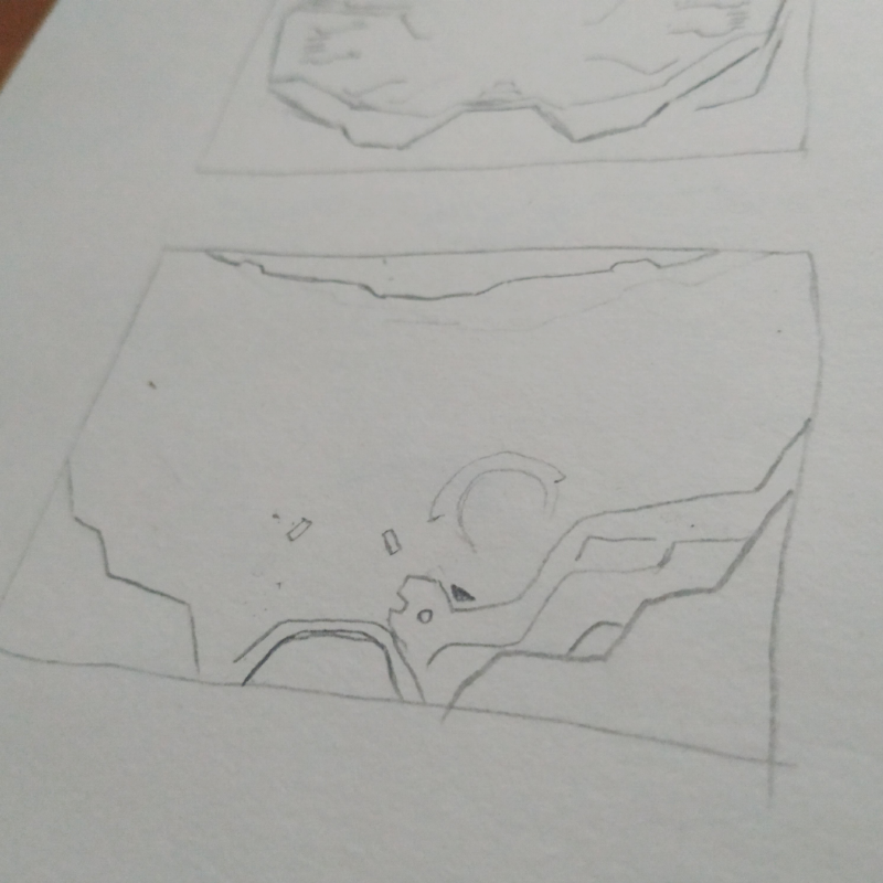 Hand-drawn sketch exploring boot sequence layout and circular focal point